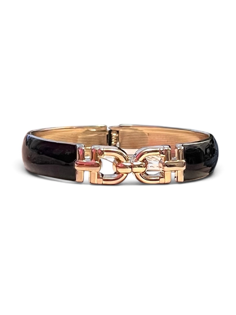 Talbots Black Enamel and Gold-Tone Hardware Hinged Bangle Bracelet